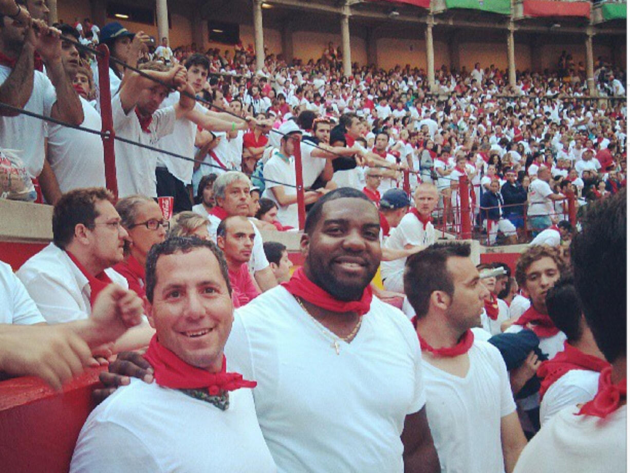 This photo posted on Russell Okung's Twitter account shows the lineman in Pamplona, Spain.