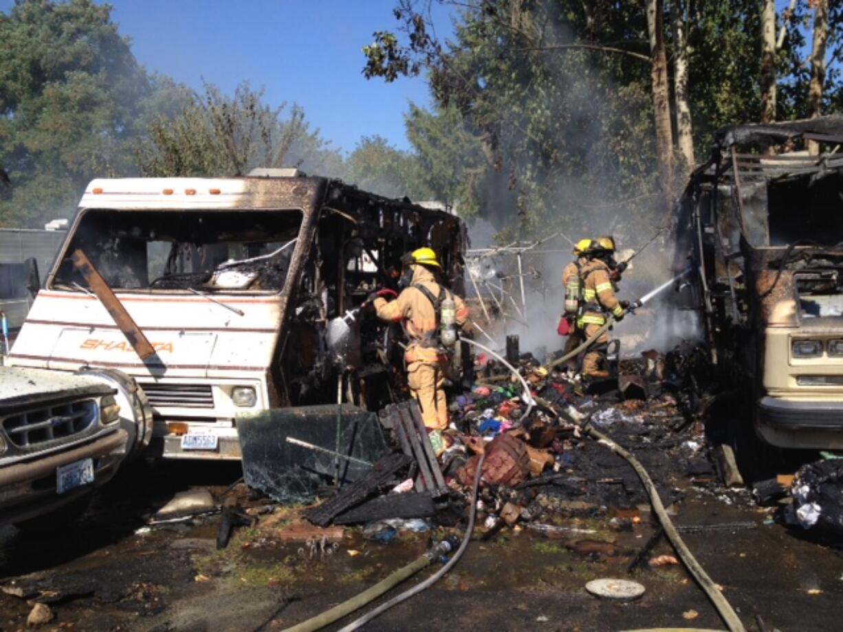 Crews battle a motor home fire in Hazel Dell.