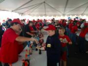 The first pancakes are served at the Clark County Fair this morning.