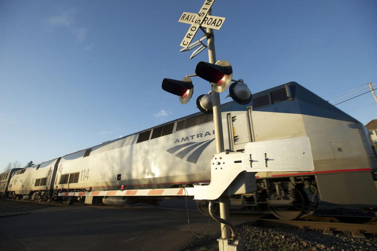 An Amtrak train crosses Southeast 147th Avenue at Old Evergreen Highway on March 4.