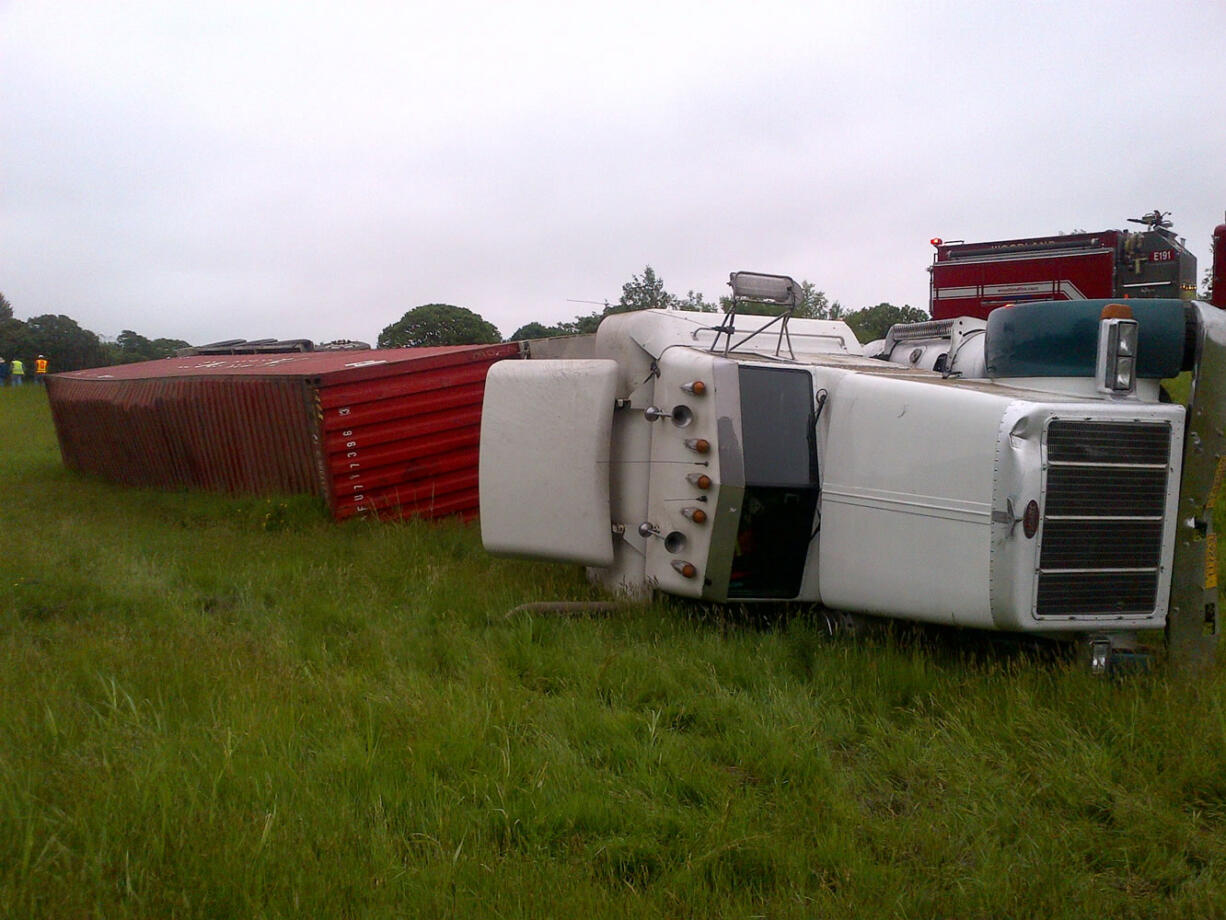 A tractor-trailer and a car were involved in a crash on northbound Interstate 5 just south of Woodland in Clark County this morning.