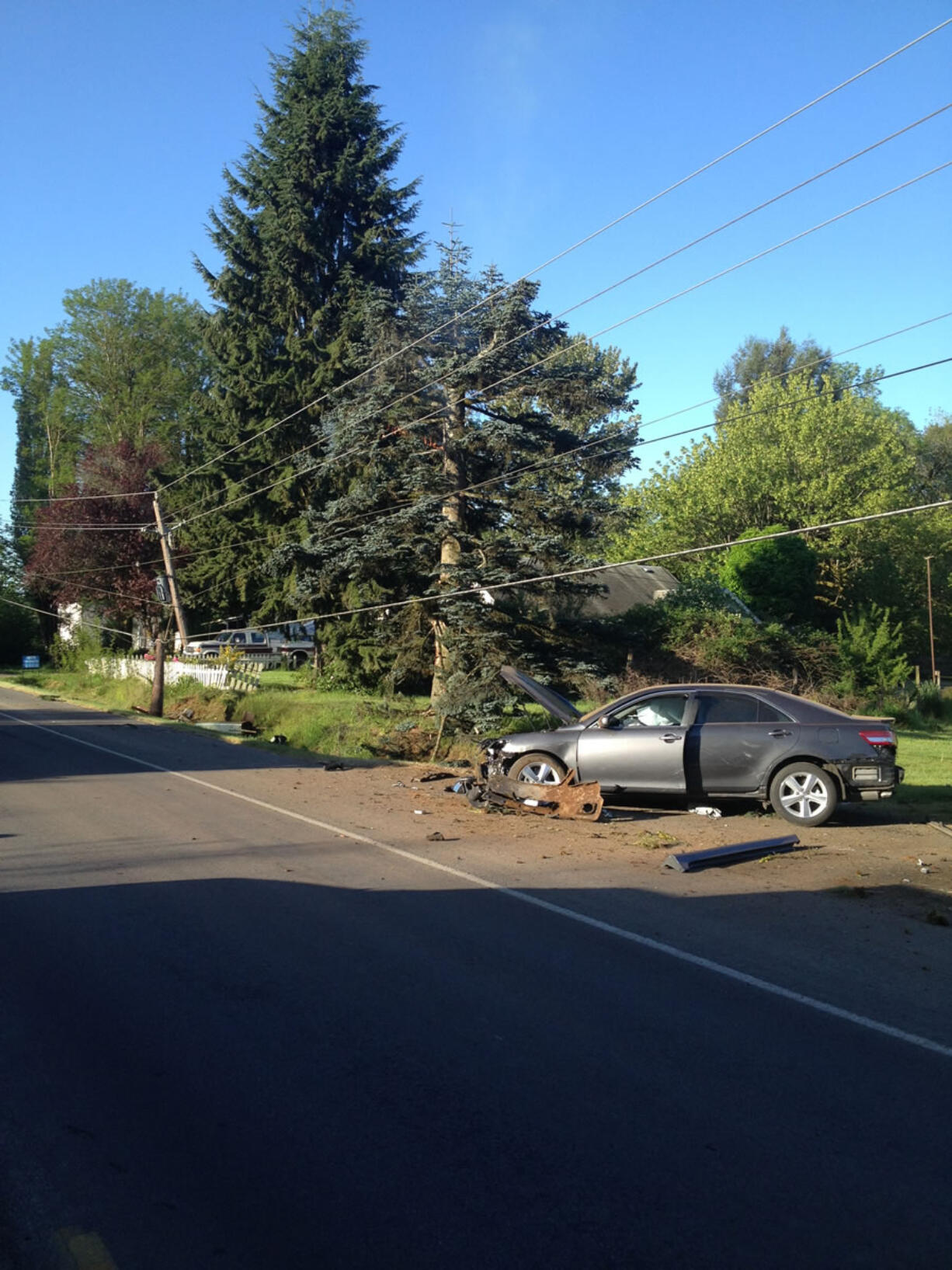 A single-vehicle crash west of Battle Ground split a power pole early this morning, causing about 1,000 customers to lose power.