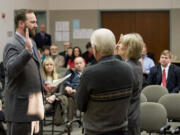 Clark County Commissioner Steve Stuart takes the Oath of Office at the Clark County Public Service Center on Jan.