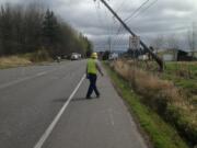 Power lines were knocked down along Northeast 219th Street west of Battle Ground after a noninjury accident about 11 a.m.