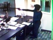 A still image from a surveillance video shows the man who robbed a Quality Inn motel in Woodland early Saturday morning.