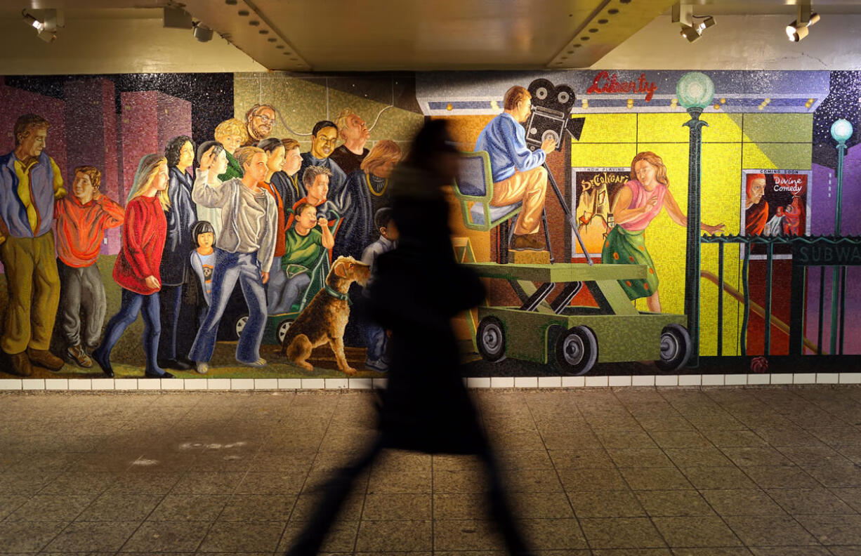 &quot;The Return of Spring/The Onset of Winter&quot; mural, by Jack Beal, seen at the Times Square subway station in Manhattan.