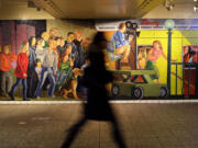 &quot;The Return of Spring/The Onset of Winter&quot; mural, by Jack Beal, seen at the Times Square subway station in Manhattan.