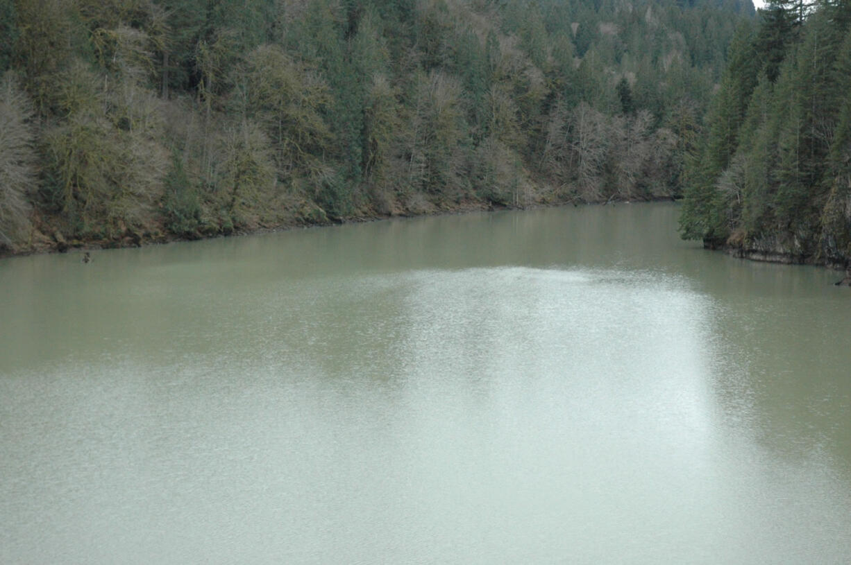 It's going to be a while before Merwin Reservoir clearly sufficiently enough for decent kokanee fishing. This photo was taken Sunday.