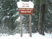 Pineside Sno-Park in the Mount Adams Ranger District of the Gifford Pinchot National Forest has room for about 30 vehicles.