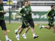 Portland Timbers Brent Richards (16), experiences his first day as an MLS soccer player as the Timbers opened preseason training camp Monday at Jeld-Wen Field.