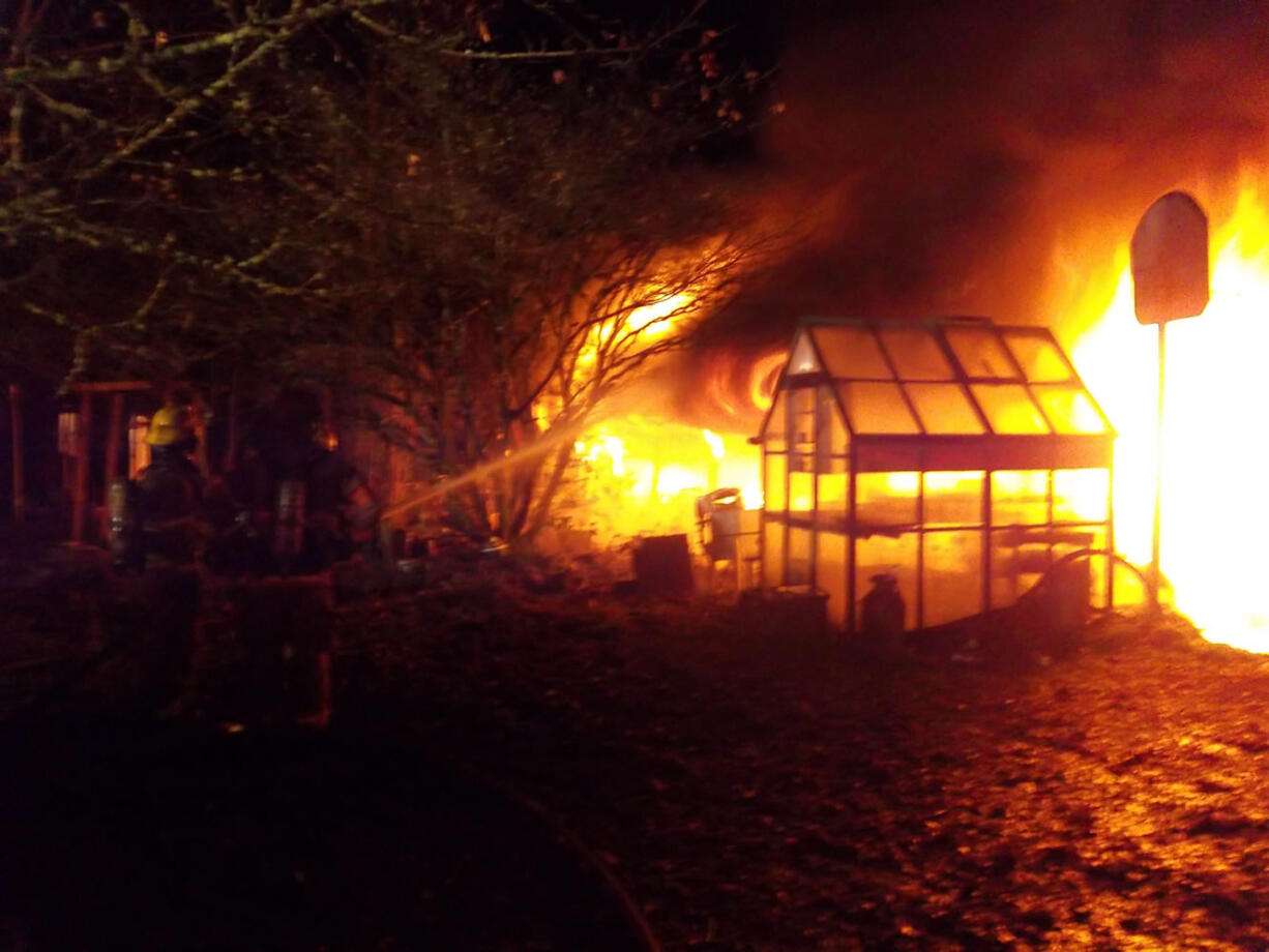 Emergency crews battled a house fire on Saturday at 3526 N.E. 222nd Ave., in unincorporated Camas.  Occupants reported hearing a loud noise come from the basement, and seconds later smoke filled the home.