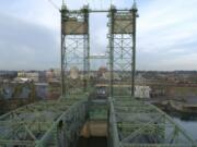 The I-5 bridge looking north from the southeast tower into Vancouver.