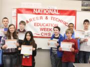 Contributed photo
Several ninth-grade students earned PowerPoint certification at Camas High School. They are (from left): LeFore McKinley, Amber Weese, Skyler Wade, Juliana Chau, Matthew Clay, Alec Gantar, William (Isaiah) Ephraim and Val Kovalenko. Not pictured: Talon Edmiston and Bayley Stevenson.