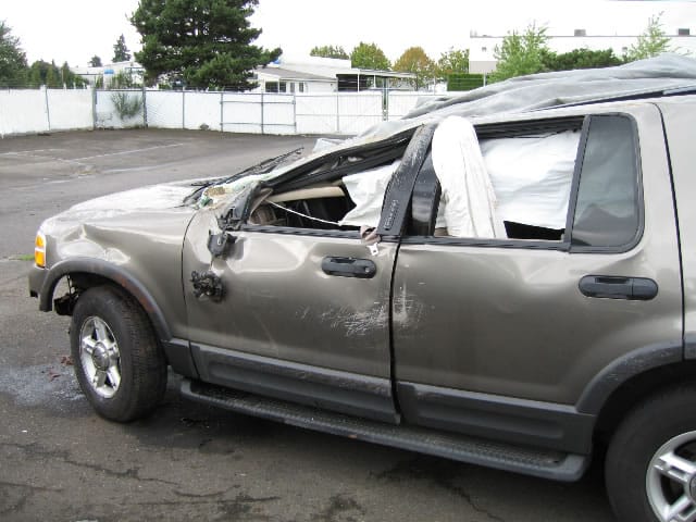 An image of the Capps' car after the accident that injured Michael Capps