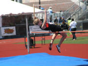 Katie Wright clears the high jump bar set at 5 feet, 3 inches for third place at the 2A state track and field championships Friday, at Mt.