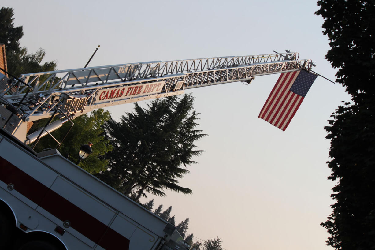 Camas Fire Department engines blocked off Northeast Fourth Avenue, between Everett and Franklin streets on Sunday morning, as a remembrance event in commemoration of the Sept.