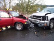 One person riding in a red pickup died in this crash Saturday afternoon on Lewis River Road in Woodland.