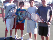 Regan Townsend, Andrew Kelly, Michael Stevens and David Choi (left to right) are going to be to be playing for Washougal in the 2A district boys tennis tournament Thursday, in Lacey.