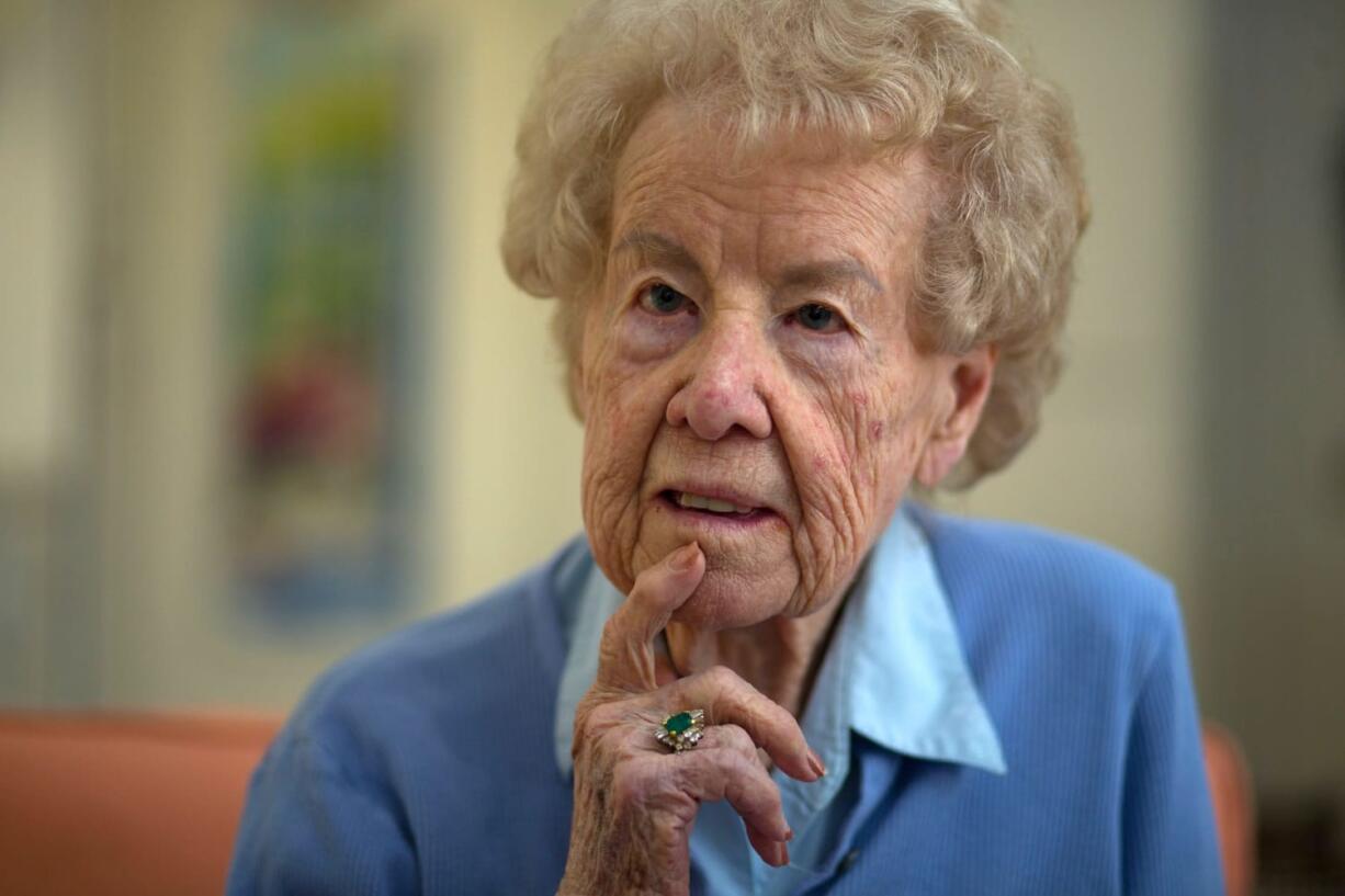 Norma McNutt reflects on 100 years of life, speaking Tuesday at her home at Cascade Manor in Eugene, Ore.