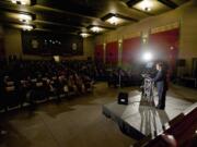 Vancouver Mayor Tim Leavitt delivers the annual State of the City address at Kiggins Theatre Friday.