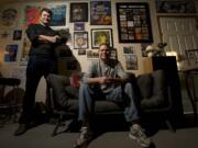 D.J. Haye, left, and his father, Ron Haye, hang out in the rock 'n' roll room of their Walnut Grove home. Ron has multiple sclerosis, and D.J.