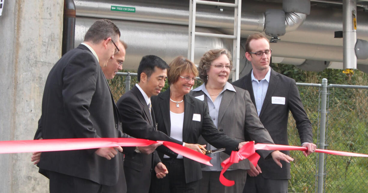 WaferTech unveiled its $1.6 million energy conservation project on Thursday. Industry executives, and local and regional elected officials were on hand to mark the occasion including (left to right) Camas Mayor Scott Higgins, 18th District State Sen.