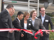 WaferTech unveiled its $1.6 million energy conservation project on Thursday. Industry executives, and local and regional elected officials were on hand to mark the occasion including (left to right) Camas Mayor Scott Higgins, 18th District State Sen.