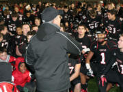 Head coach Jon Eagle tells the Camas High School football players they have to practice on Thanksgiving because they are going to the Tacoma Dome for the first time in school history.