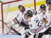 The puck gets past Portland goaltender Mac Carruth in game 5 of the Western Conference playoffs against the Kamloops on Saturday.