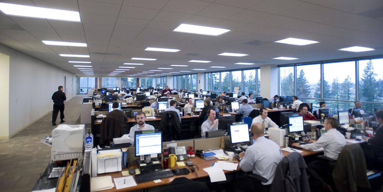 Investment managers work side-by-side on all five floors of the new Fisher Investments office in Camas.