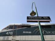 Amtrak's Cascades train heads southbound at the Vancouver Amtrak station on July 8, 2010.