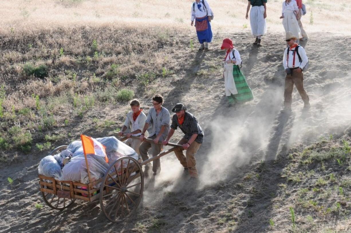 A bird's-eye view of some serious wagon haulling.