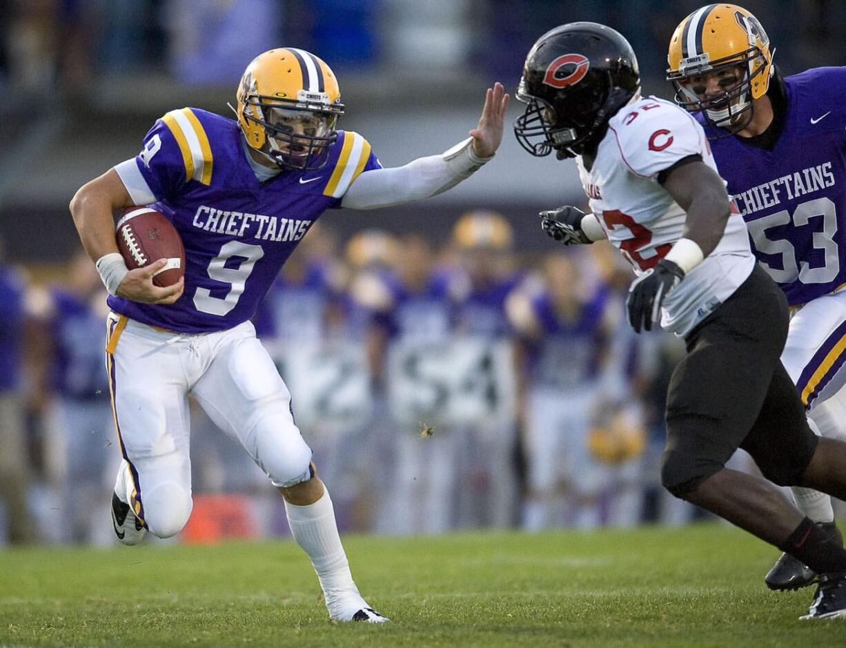 Columbia River's Clayton Frank (9) going against Camas defender Kamari Brown in last week's action.