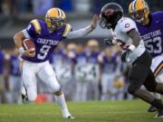 Columbia River's Clayton Frank (9) going against Camas defender Kamari Brown in last week's action.