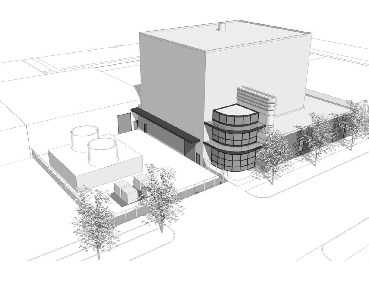 A drawing of a biomass plant that Clark County would have liked to build in downtown Vancouver, at the corner of West 11th and Harney streets.