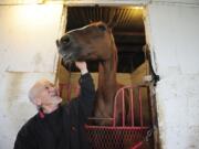 Jerry Taketa enjoys his visits and work at Portland Meadows, which includes a meeting with Caballito de Mar last week.