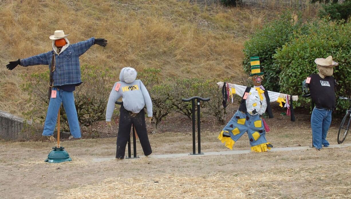 Ambitious scarecrows lined up to impress at the Old Apple Tree Festival.