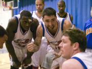 Alex Hartman, center, used his experience with the Vancouver Volcanoes to earns a shot at the NBA Development League.