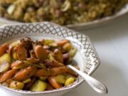 Seeded Glazed Carrots and Fennel Sausage Cornbread Stuffing.