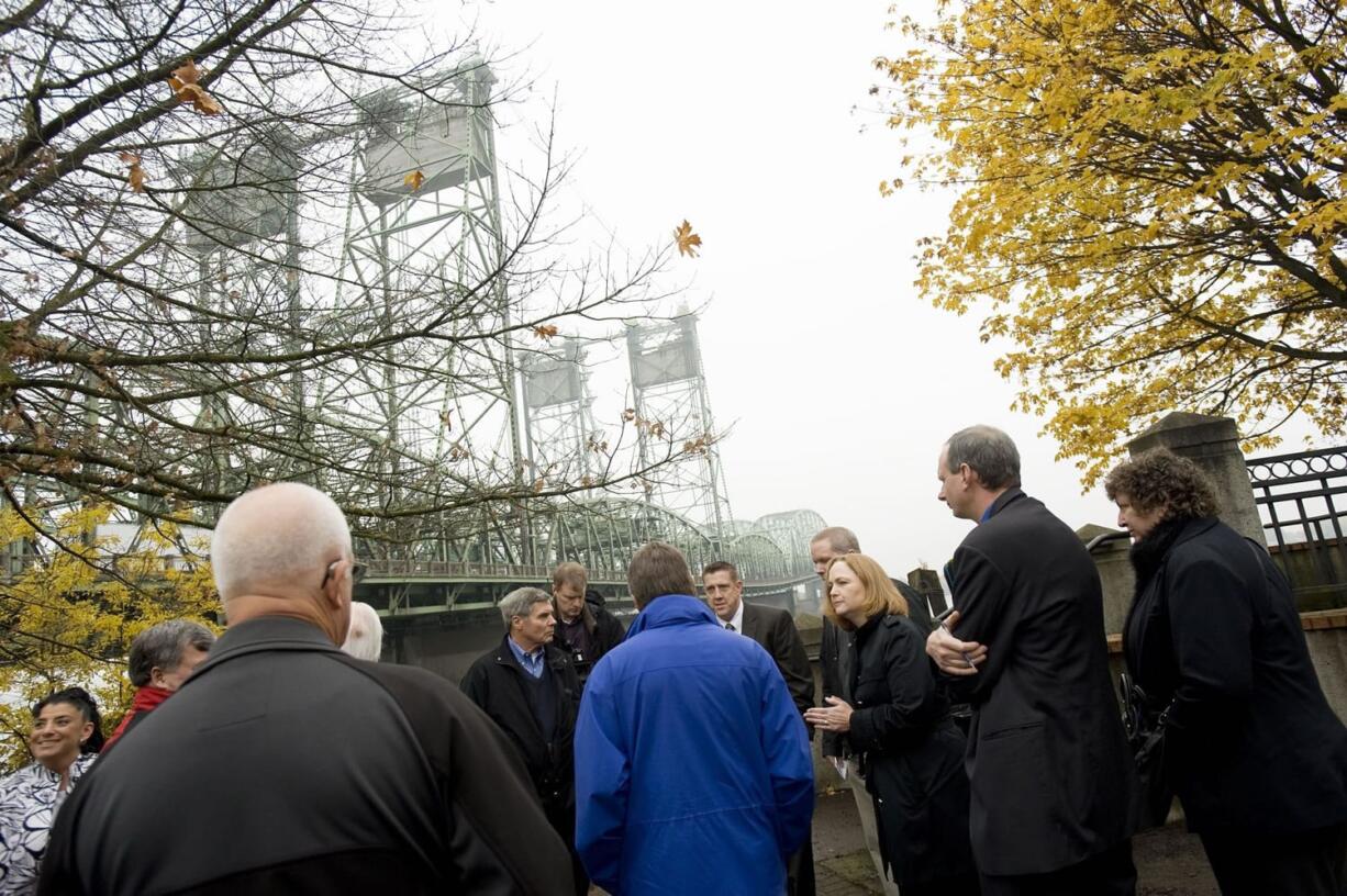 Columbia River Crossing officials and members of the Washington State Transportation Commission tour the crossing's I-5 Bridge project area earlier this year.