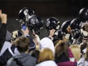 Skyview High School players and fans celebrate the 34-7 victory over Kentwood last Friday.