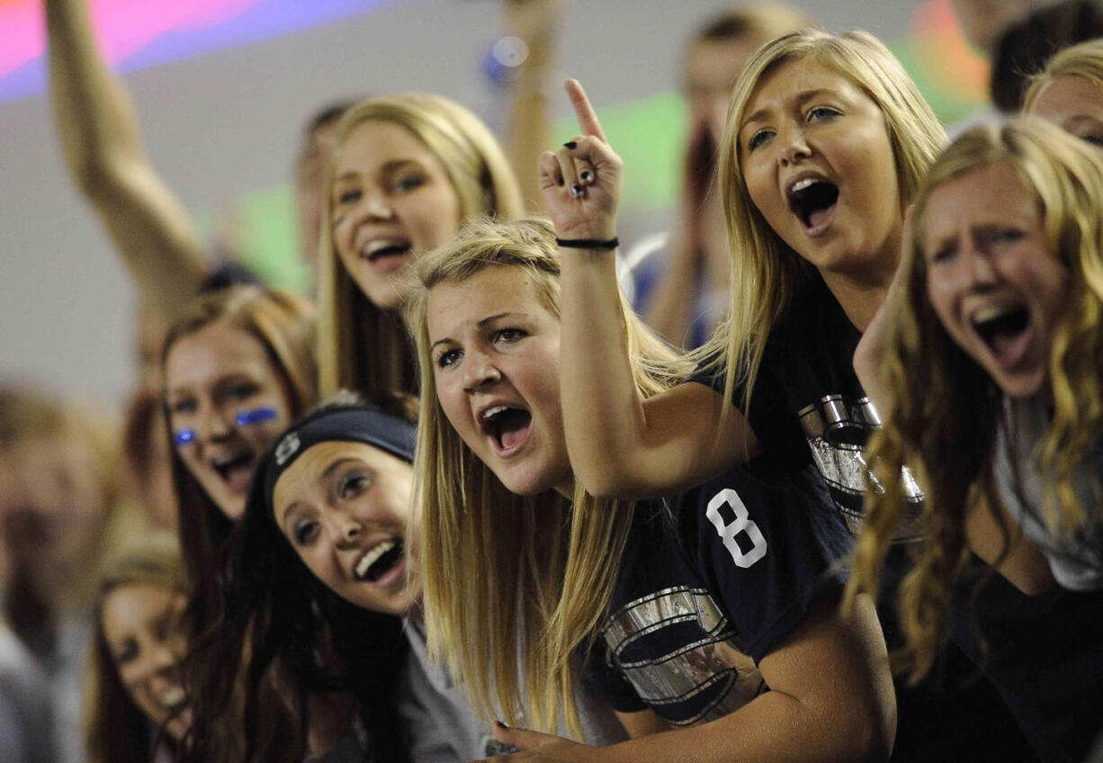 Skyview High School students show their support during the Storm's 38-14 victory over Lake Stevens in the Class 4A football state semifinals Saturday at Tacoma Dome.