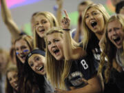 Skyview High School students show their support during the Storm's 38-14 victory over Lake Stevens in the Class 4A football state semifinals Saturday at Tacoma Dome.