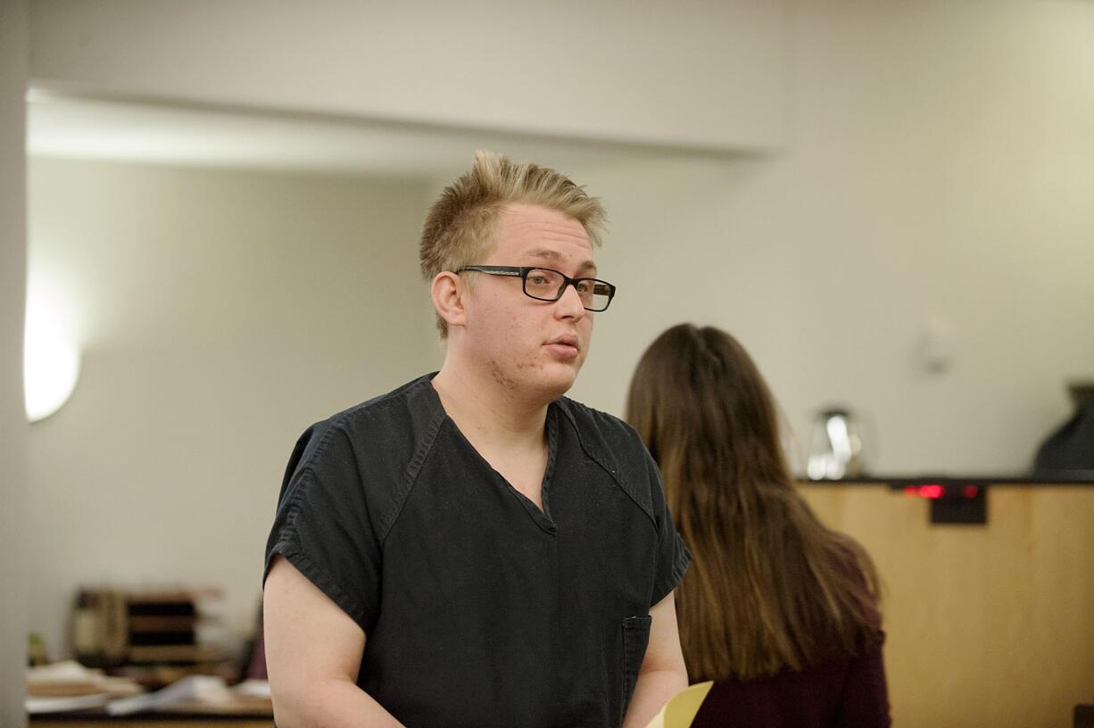 Zachary Akers, 20, of Camas makes a first appearance Jan. 6 in Clark County Superior Court in connection with a child pornography and online child exploitation case. Akers appeared Thursday in a third case to face new allegations.