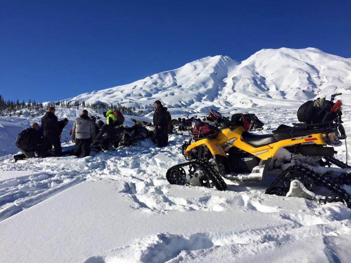 Volcano Rescue Team members work below Mount St. Helens on a search-and-rescue operation in December.