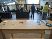 Tom Nichols' table of big-leaf maple and cherry, with exotic-wood insets of leaves, won Best in Show.