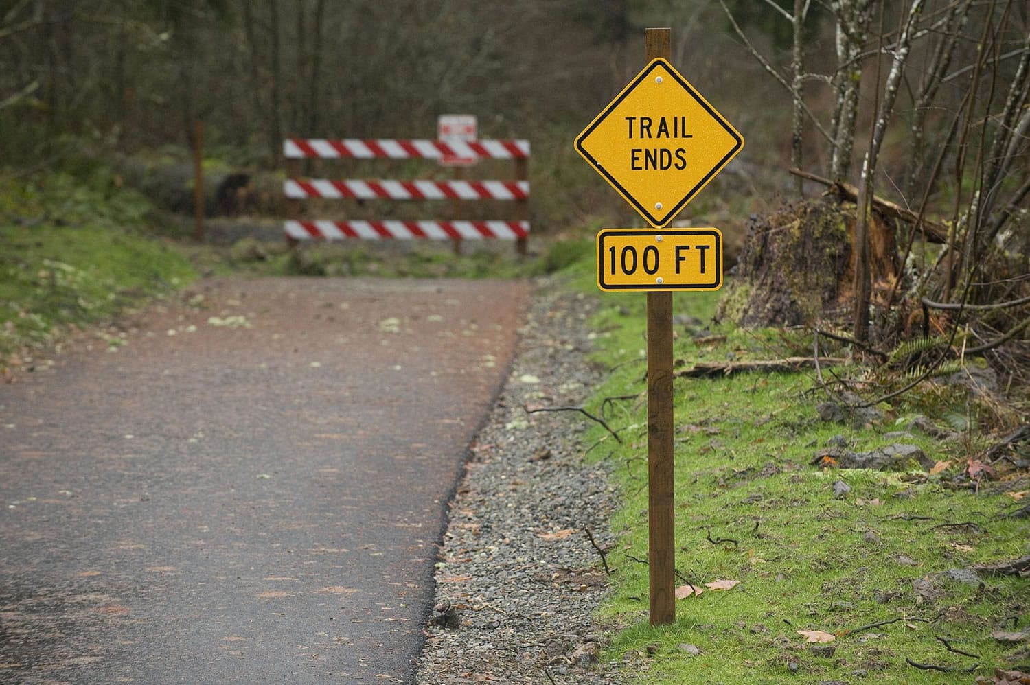 The first mile of the Chelatchie Prairie Railroad Trail comes to an end on property owned by the state.