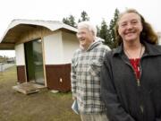 Retired builder Bill Barkley enlisted Shanin Zachman, a formerly homeless mom, to help him build this small prototype of an insulated single-room dwelling.