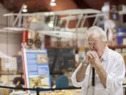 Peter Stenhouse, who grew up in London during Nazi Germany’s bombing and rocket campaigns, now is a volunteer at Pearson Air Museum.