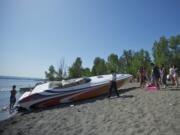 Police investigate a boating accident at Wintler Park on Saturday.